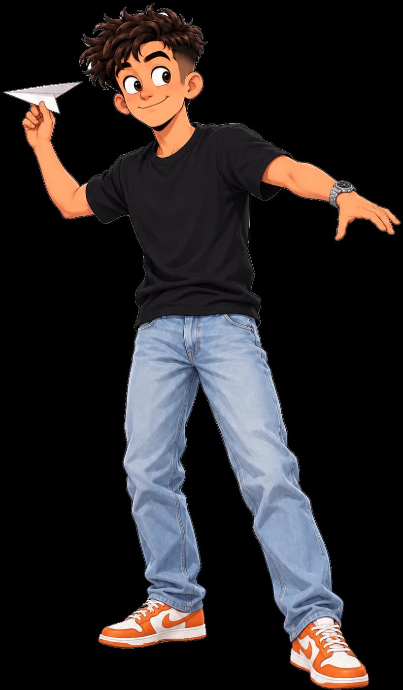 Omkar about to throw a paper plane